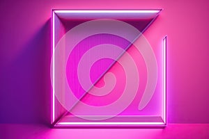 Neon parallelogram on pink background with copyspace, created with Generative AI technology