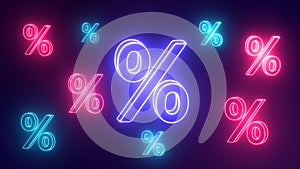 Neon Percentage sign. Discount price offer, Online shopping, sale