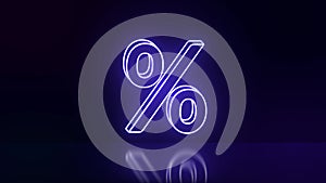 Neon Percentage sign reflecting floor. Online shopping, sale