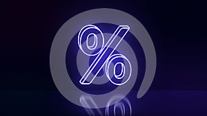 Neon Percentage sign reflecting floor. Online shopping, sale