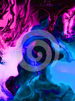 Neon Pink and Blue creative painting, abstract hand painted background, marble texture
