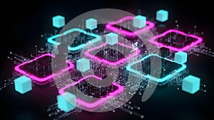 Abstract visualization of a quantum processor a deep black background.