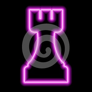 Neon pink contour chess figure rook on a black background