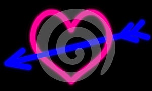 Neon Pink Heart and Arrow