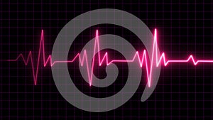 neon-pink heart and heartbeat lines. Amazing cool multicolored abstract background with a neon heartbeat display screen for