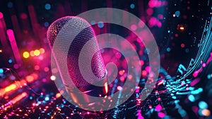 Neon Microphone in Digital Space