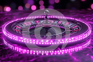 Neon Pink Roulette Wheel in Casino Setting for Gaming and Entertainment Generative AI photo