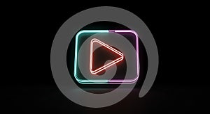 Neon Play Button Icon on Black Background