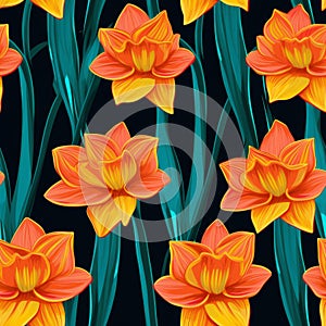 Neon Pop Art Daffodil Pattern - Seamless Vector Illustration