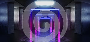 Neon Purple Blue Path Futuristic Modern Sci Fi Dark Elegant Grunge Concrete Empty Long Tunnel Corridor Reflective Material Empty