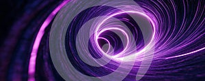 Neon purple light trails spinning in a continuous loop, creating a mesmerizing vortex effect on a