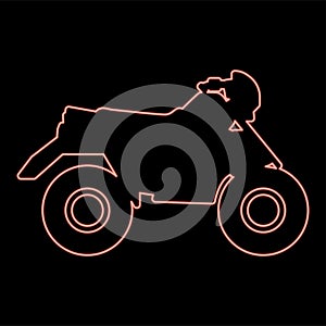 Neon quad bike ATV moto for ride racing all terrain vehicle red color vector illustration image flat style