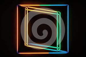 Neon Quadrilateral Outline On A Black Background. Generative AI photo