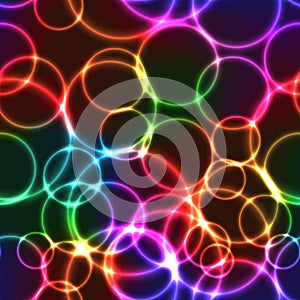 Neon rainbow color bright bubbles - seamless background