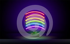 Neon Rainbow Icon sign. Glowing light banner. Night bright signboard. Vector realistic isolated neon sign of rainbow for