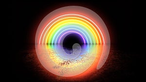 Neon rainbow lines with shining glow effects with reflection background animation 4K