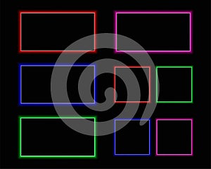 Neon Rectangle and square Frame - Glowing Red and Blue Vector Design photo