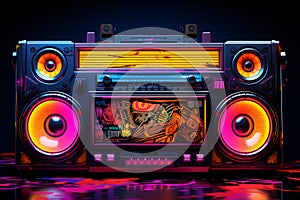 Neon Retro Boombox Illustration