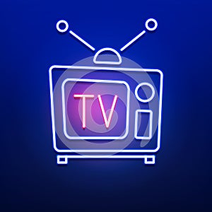 Neon Retro Tv Logo With Red Blue Color On Smooth Wall