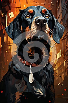Neon Reverie: Cyberpunk Black and Tan Coonhound