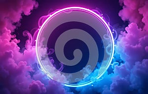 Abstract Neon Ring in Ethereal Gradient Smoke