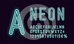 Neon rounded alphabet, Azure color. Outlined Font