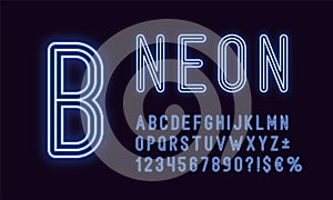 Neon rounded alphabet, Blue color. Outlined Font