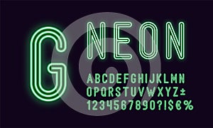 Neon rounded alphabet, Green color. Outlined Font