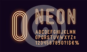 Neon rounded alphabet, Orange color. Outlined Font