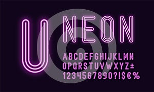 Neon rounded alphabet, Purple color. Outlined Font