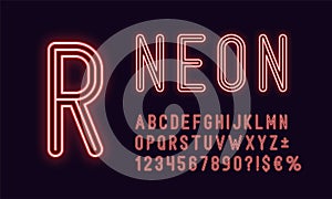 Neon rounded alphabet, Red color. Outlined Font