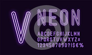 Neon rounded alphabet, Violet color. Outlined Font