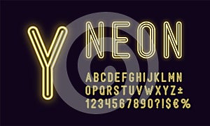 Neon rounded alphabet, Yellow color. Outlined Font