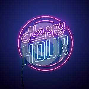 Happy Hour neon sign. Vector illustration. photo