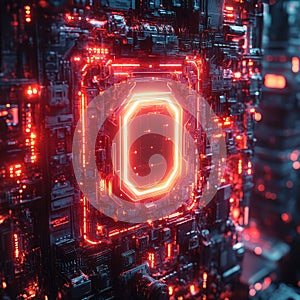 neon sci fi hacking defense system with glowing circuitry photo