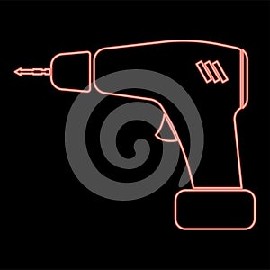 Neon screwdriver icon black color in circle red color vector illustration flat style image