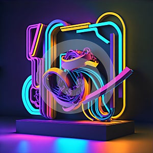 A neon sculpture of a phone and cords created with Generative AI technology