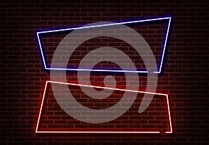 Neon shape sign vector. Light border form isolated on brick wall. Neon banner light template for nig