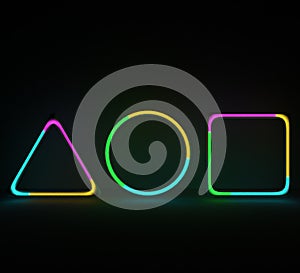 Neon shapes with gas noice inside. 3D illustration gas tubes with multicolor gas.