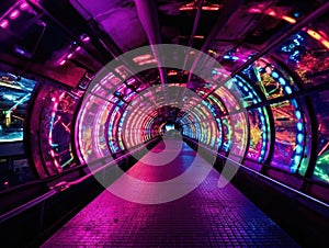 Neon shapes navigating through tunnel