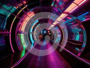 Neon shapes navigating through tunnel