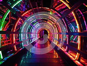 Neon shapes navigating through tunnel