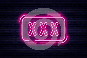 Neon sign, adults only, 18 plus, sex and xxx. Restricted content, erotic video concept banner, billboard or signboard