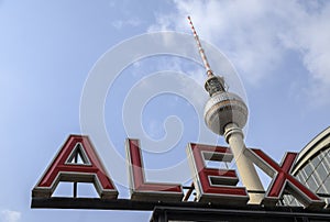 Neon sign from alexanderplatz, also called alex with the famous