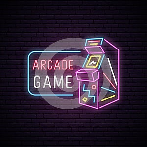 Neon sign of Arcade game machine.