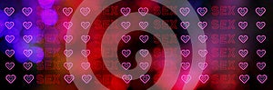 Neon Sign Banner with hearts and colorful bokeh