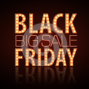 Neon sign black friday big sale. Vintage electric signboard.