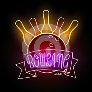 Neon sign. Bowling club