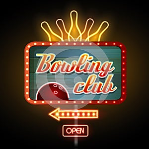 Neon sign. Bowling club