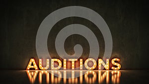 Neon Sign on Brick Wall background - Auditions . 3d rendering